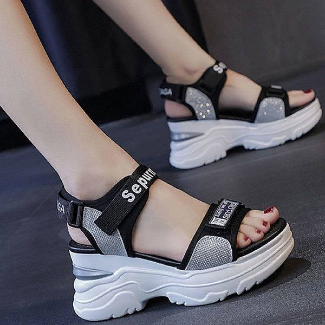 Platform Sponge Wedge Strappy Velcro Sports Sandals S-147
