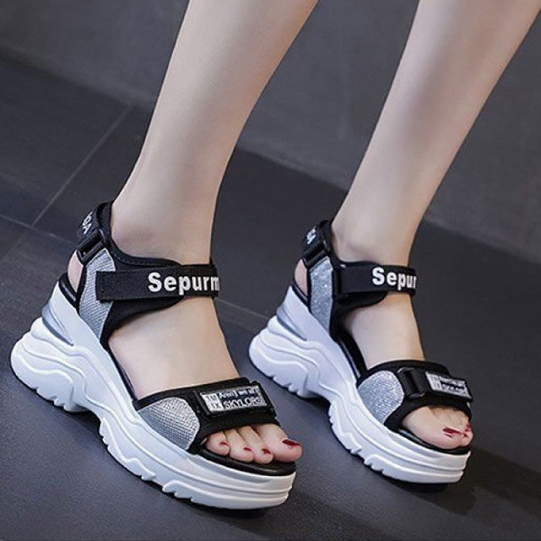 Platform Sponge Wedge Strappy Velcro Sports Sandals S-147