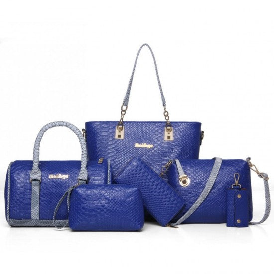 Black 5 Piece Snake Pattern Ladies Hand bags Set