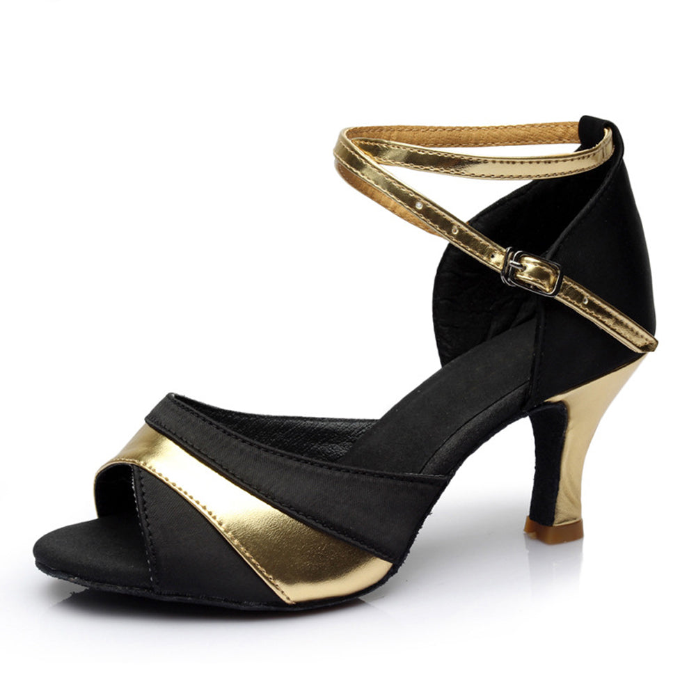 Elegant Black Sued Leather Sandals with Accents and Straps S-24