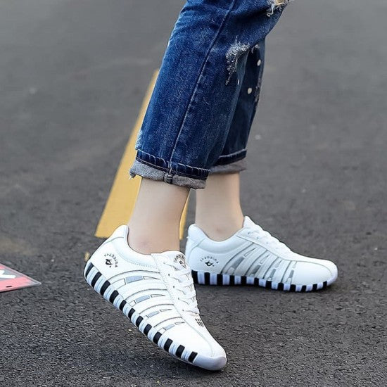Sleek Athletic Sneakers with Classic White Stripes S-65