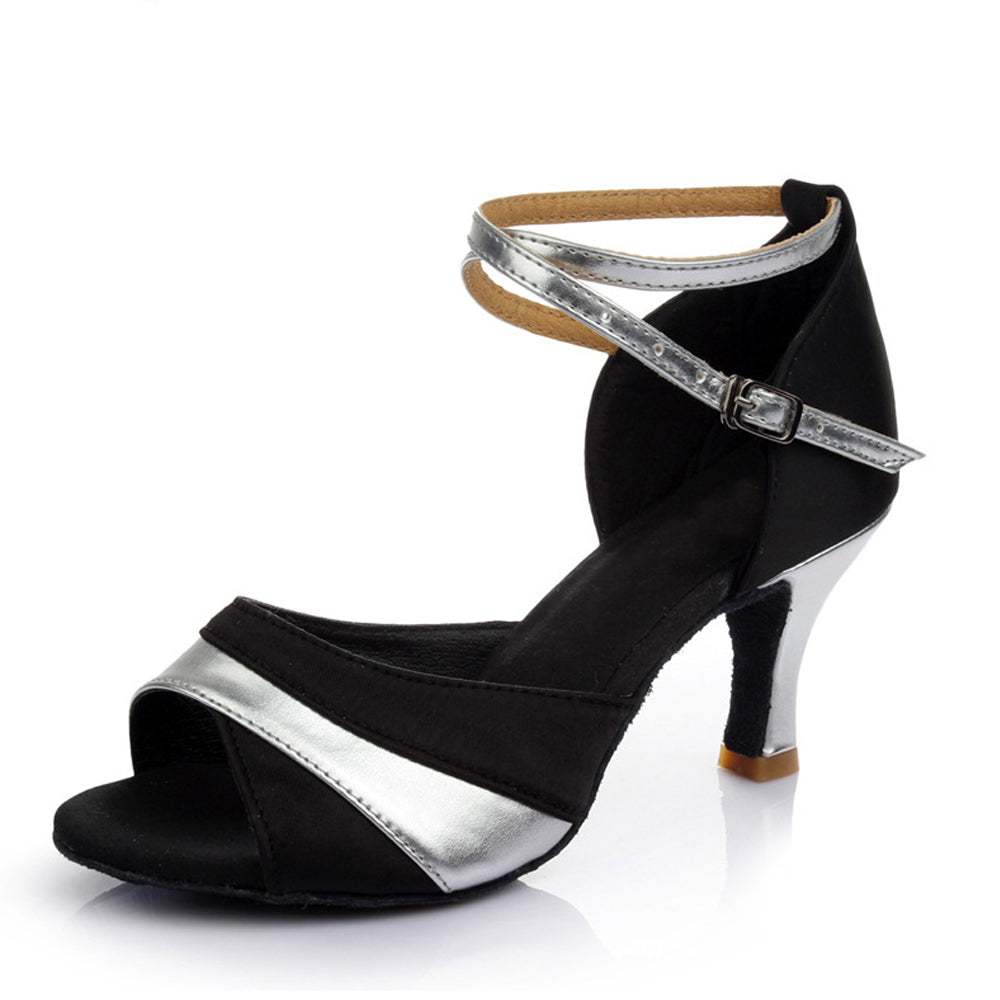 Elegant Black Sued Leather Sandals with Accents and Straps S-24