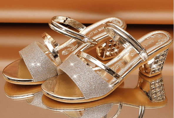 Elegant Slingback Sandals with Glitter Finish and Embellished Heel S-42