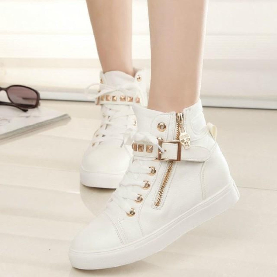 Side Zipper Breathable Casual Sneakers S-91