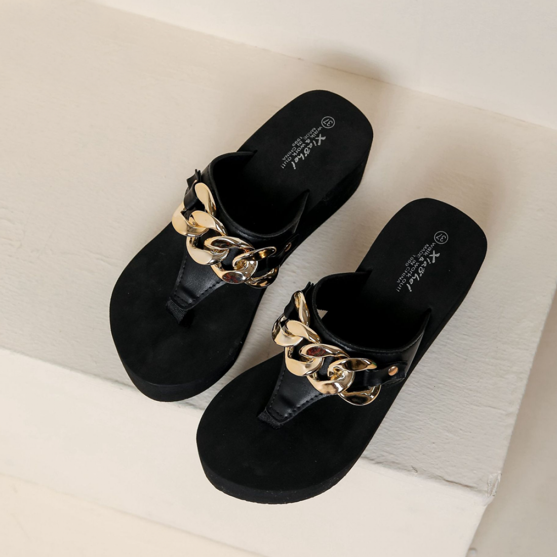 Platform Flip-Flops with Gold Chain Design S-158