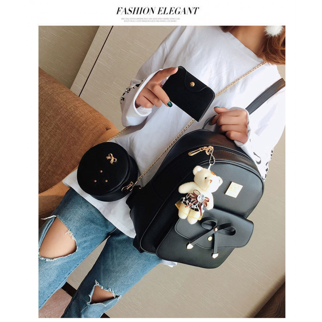 European Style Backpack With Handbag