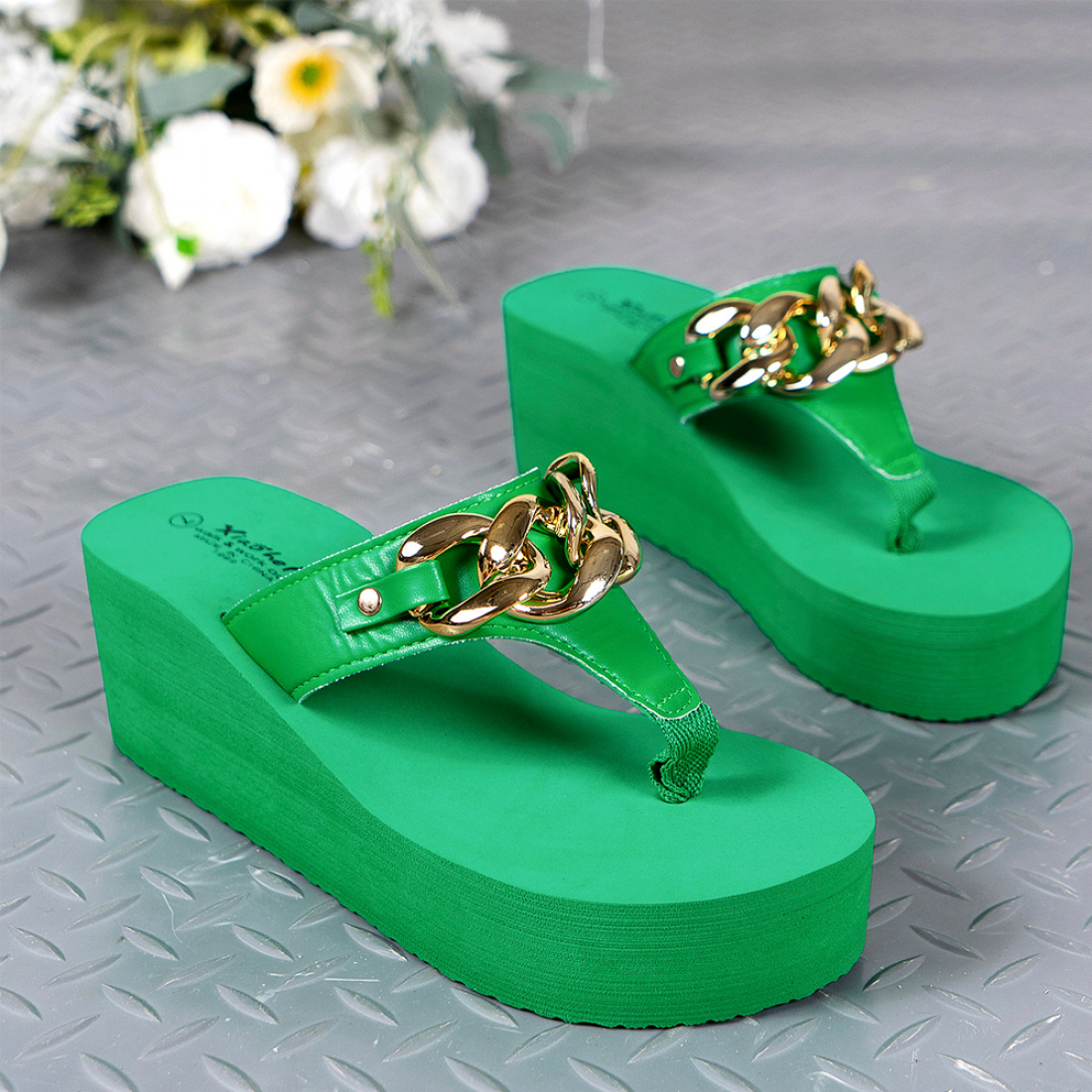 Platform Flip-Flops with Gold Chain Design S-158