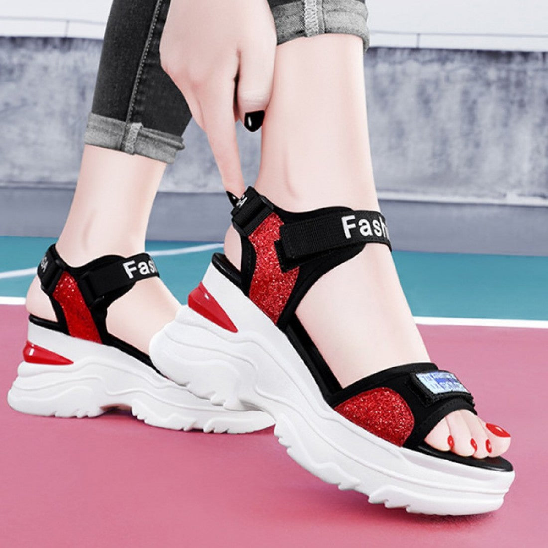 Platform Sponge Wedge Strappy Velcro Sports Sandals S-147