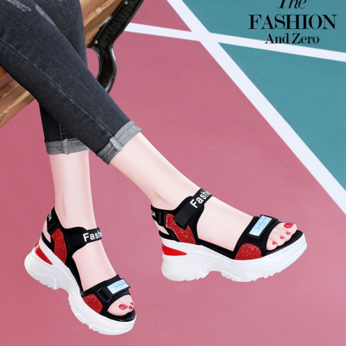 Platform Sponge Wedge Strappy Velcro Sports Sandals S-147
