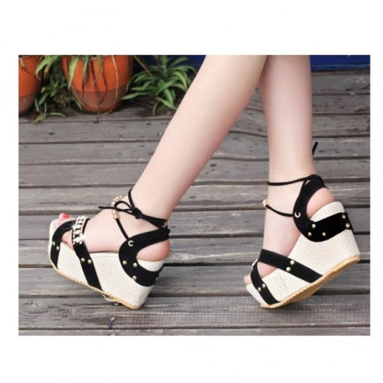 Stylish Cream and Beige Wedges with Distinctive Pearl Embellishments