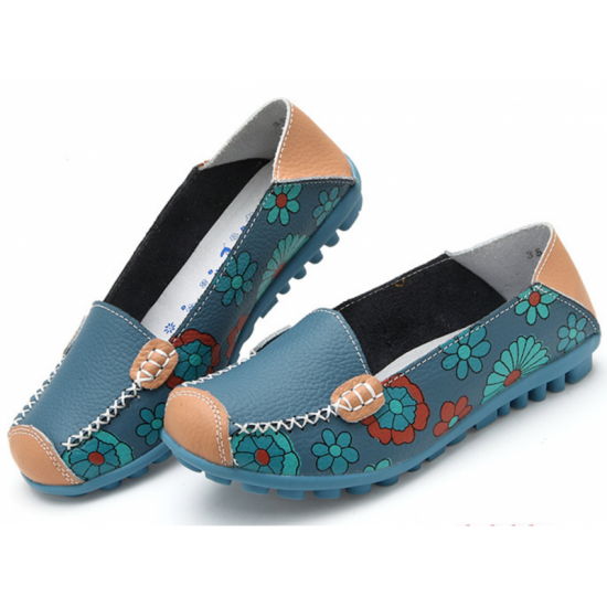 Artisanal Hand Painted Floral Leather Loafers for Casual Elegance S-37
