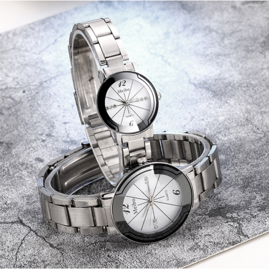 Couples Stylish Diamond Line White Dial Watch