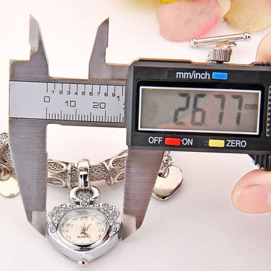 Ladies Silver Peach Heart Dial Bracelet Watch