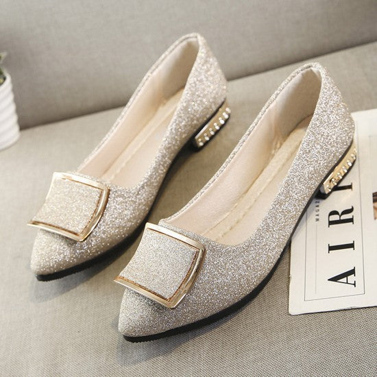 Dazzling Glittered Ballet Flats Silver Accents Perfect for Evening Elegance S-11