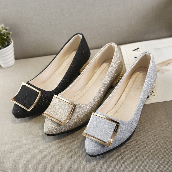 Dazzling Glittered Ballet Flats Silver Accents Perfect for Evening Elegance S-11