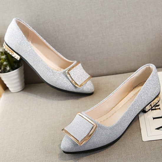 Dazzling Glittered Ballet Flats Silver Accents Perfect for Evening Elegance S-11