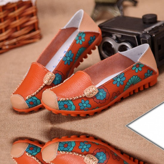 Artisanal Hand Painted Floral Leather Loafers for Casual Elegance S-37