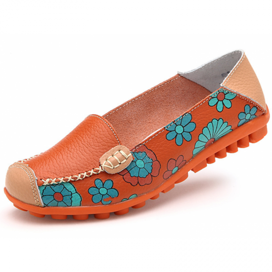 Artisanal Hand Painted Floral Leather Loafers for Casual Elegance S-37