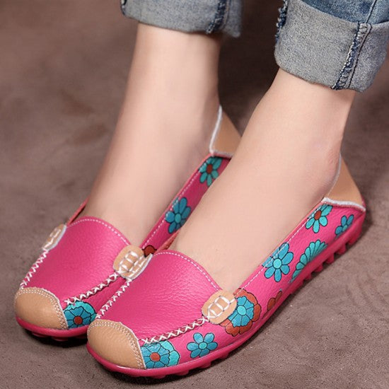 Artisanal Hand Painted Floral Leather Loafers for Casual Elegance S-37