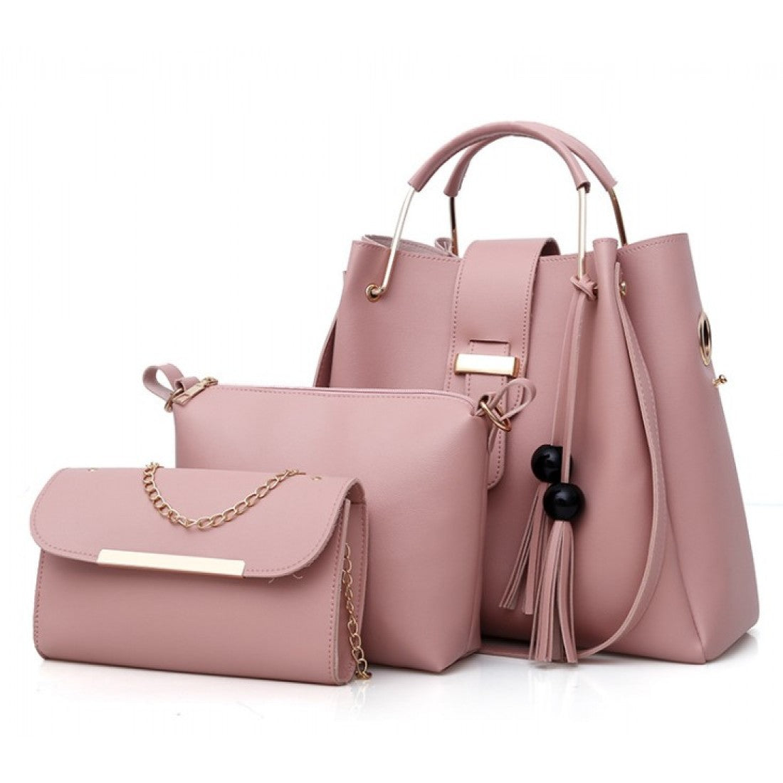 Solid Tassel Hanging PU Leather Bag Set