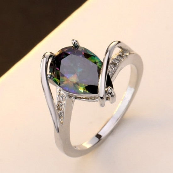 Rainbow Topaz Pear Shaped Sterling Silver Rings R-08