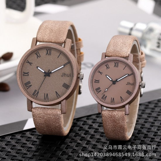 Roman Scales Simple Cream Couple Watch