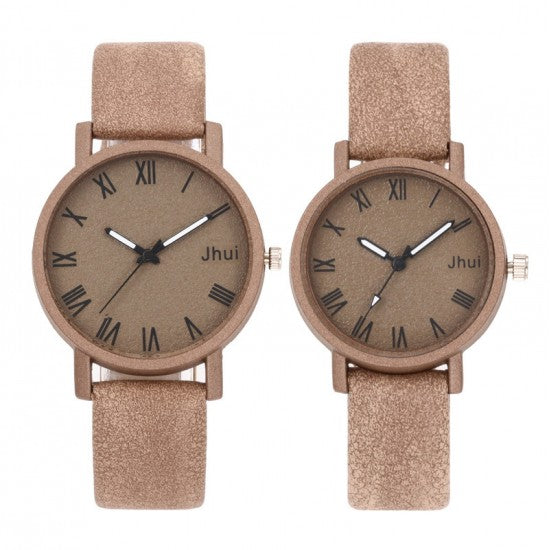 Roman Scales Simple Cream Couple Watch