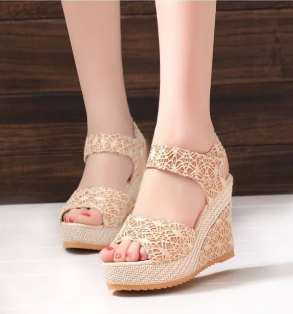 Elegant Lace Espadrille Wedges with Comfort Fit Design S-15
