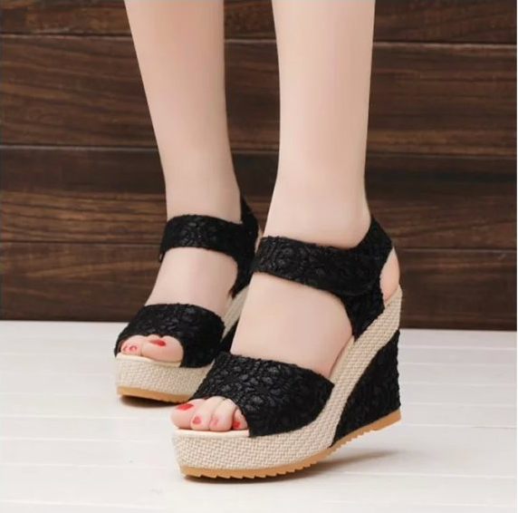 Elegant Lace Espadrille Wedges with Comfort Fit Design S-15