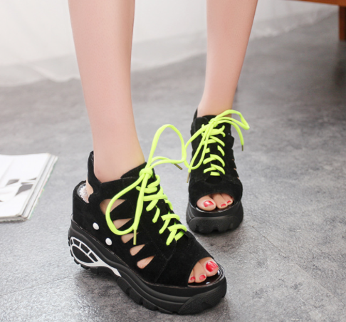 Lace-up Wedge Hollow High Wedge Sandals S-83