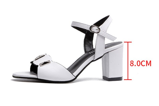 Sophisticated Block Heel Sandals with Silver Buckle Detail S-44