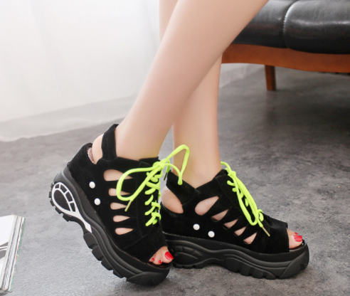 Lace-up Wedge Hollow High Wedge Sandals S-83