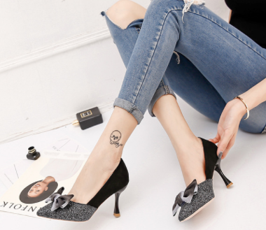 Elegant Suede Pumps with Glittering Toe Cap S-59