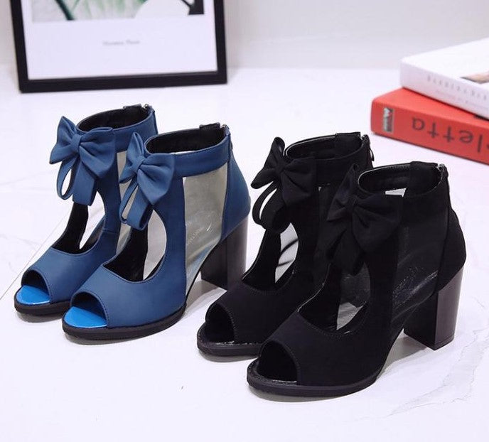 Elegant Heeled Sandals Bow Accents for Sophisticated Evening Outfits S-07