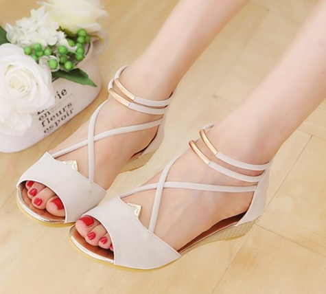Elegant Strappy Wedge Sandals with Golden Accents S-57