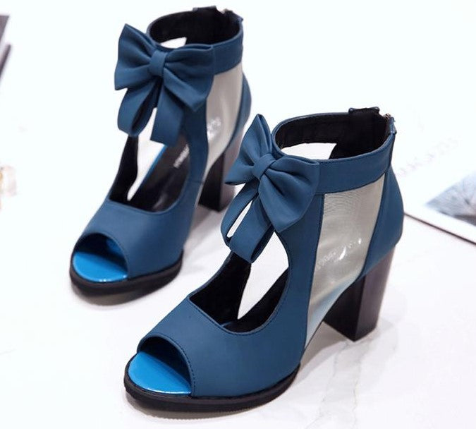 Elegant Heeled Sandals Bow Accents for Sophisticated Evening Outfits S-07