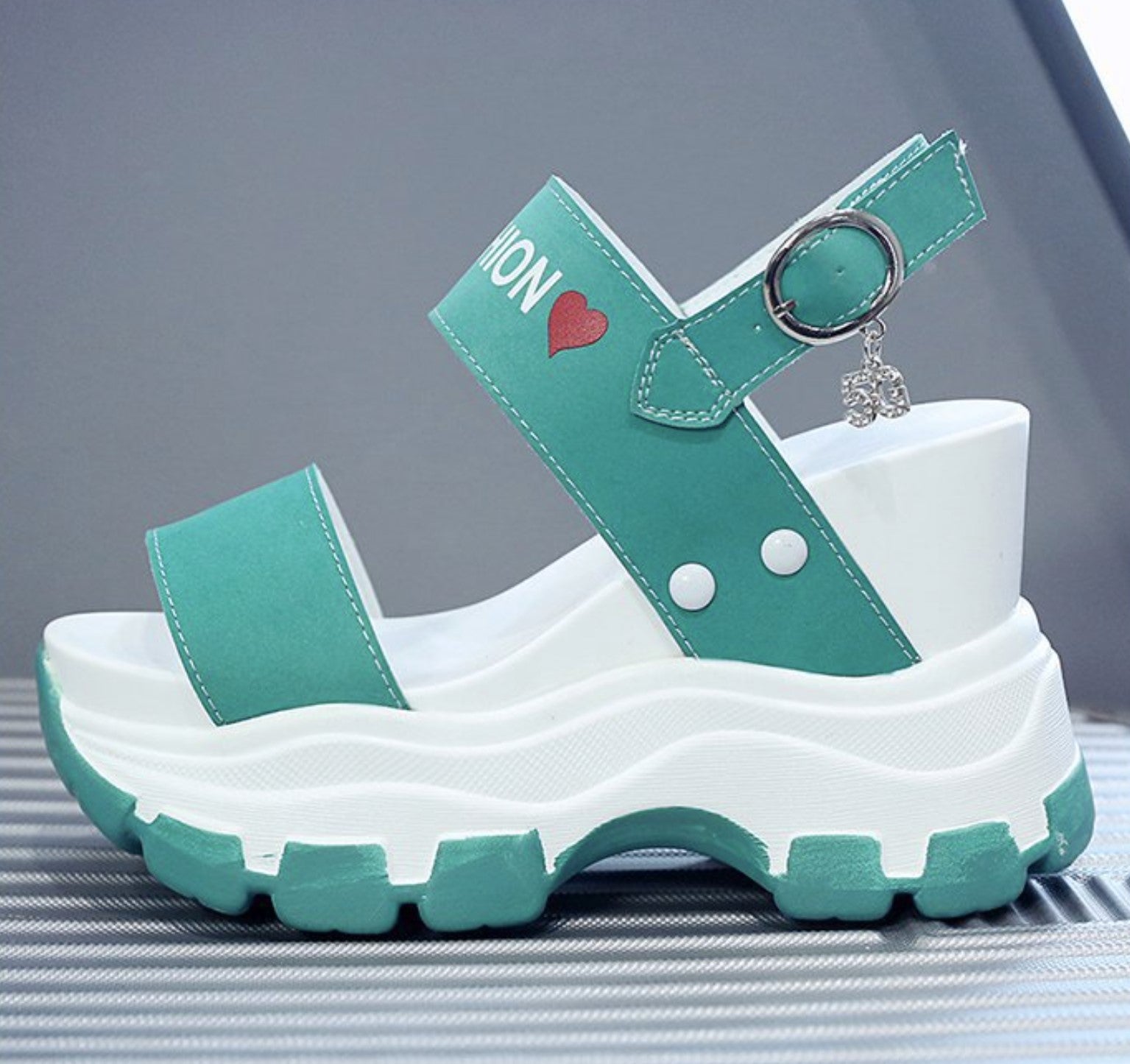 Modern Chunky Platform Red Sandals with Fashion Strap and Heart Motif