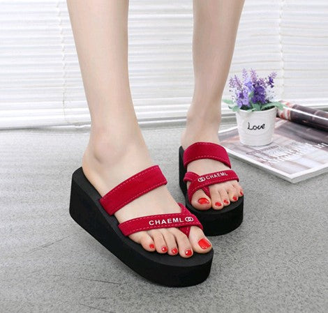 Stylish Elevated Beach Sandals with Contrast Logo S-26