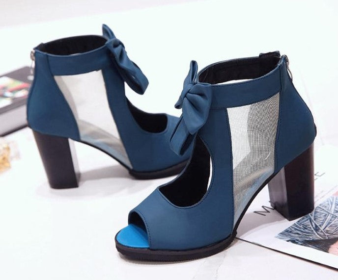 Elegant Heeled Sandals Bow Accents for Sophisticated Evening Outfits S-07