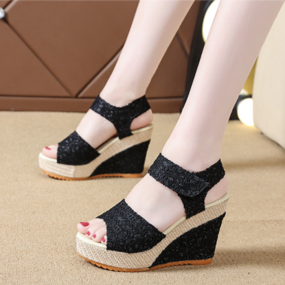 Elegant Lace Espadrille Wedges with Comfort Fit Design S-15