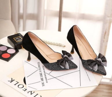 Elegant Suede Pumps with Glittering Toe Cap S-59