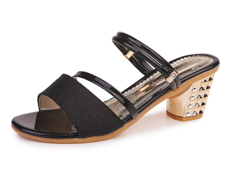 Elegant Slingback Sandals with Glitter Finish and Embellished Heel S-42