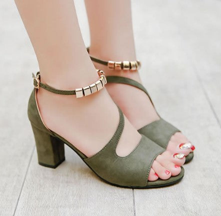 Formal Style High Heeled Beaded Buckle Sandals Shoes S-99