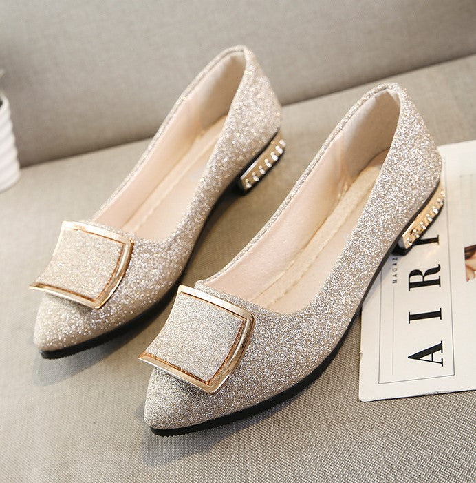 Dazzling Glittered Ballet Flats Silver Accents Perfect for Evening Elegance S-11