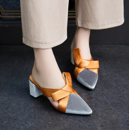Elegance Reimagined Slingback Heels with Bold Mustard Bow S-63