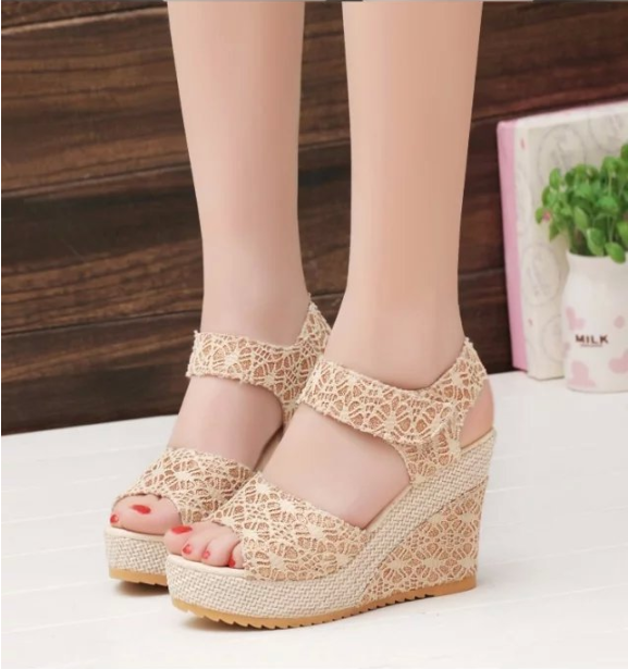 Elegant Lace Espadrille Wedges with Comfort Fit Design S-15