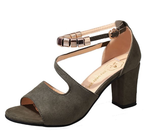 Formal Style High Heeled Beaded Buckle Sandals Shoes S-99