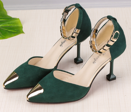 Pointed Hollow Word Buckle Heels Sandals S-82