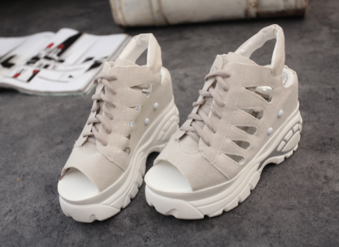 Lace-up Wedge Hollow High Wedge Sandals S-83