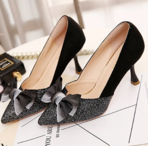 Elegant Suede Pumps with Glittering Toe Cap S-59